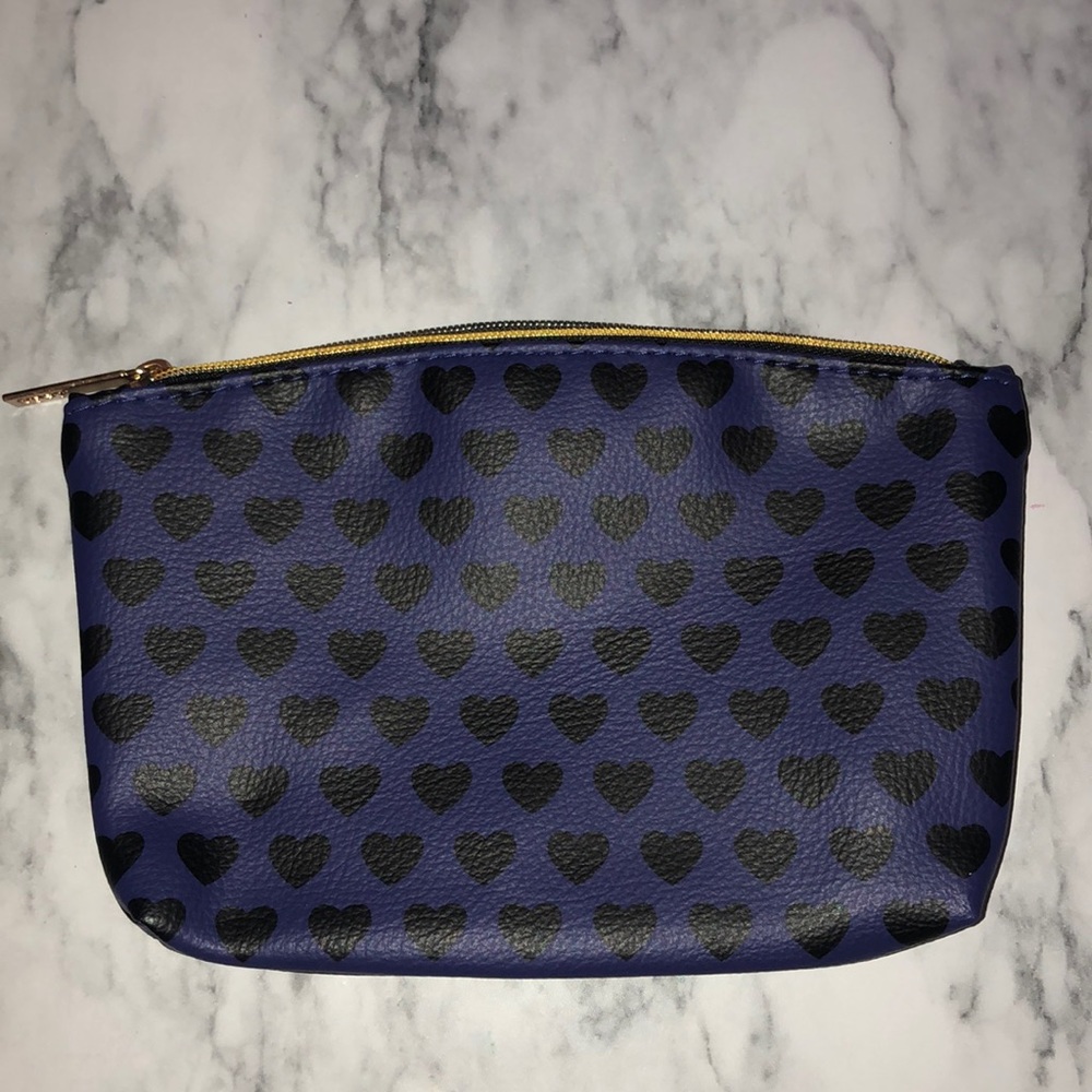 Blue & Black Heart Makeup Bag